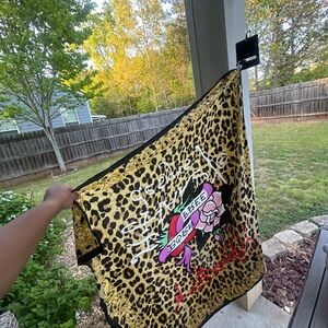 Ed Hardy Leopard Print Scarf with Pink and Red Accents